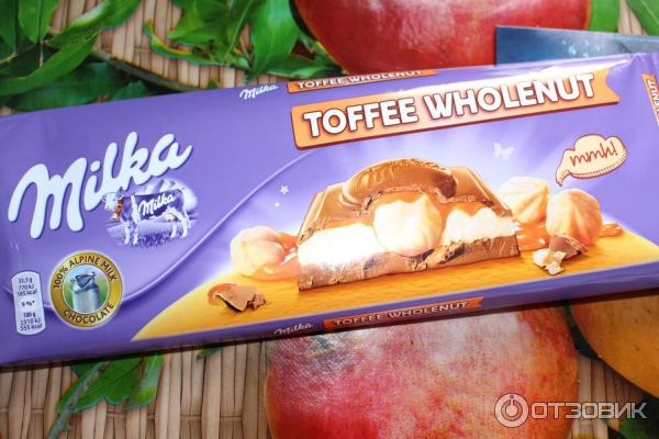 Шоколад Milka Toffee Wholenut с целыми лесными орехами, молочной и карамельной начинкой фото