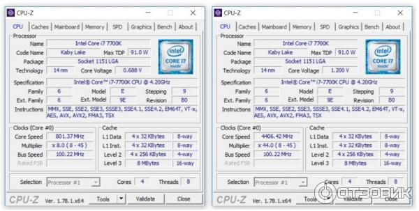 скриншоты с утилиты Cpu-z