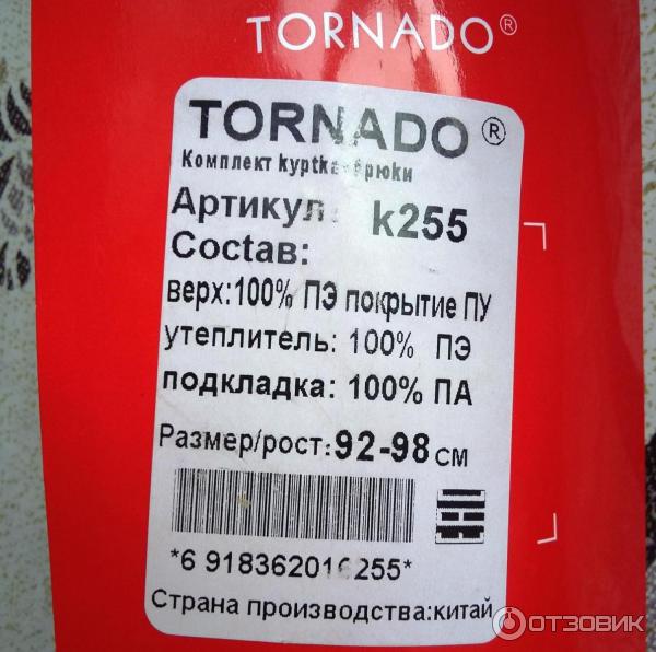 Детский демисезонный костюм Tornado фото