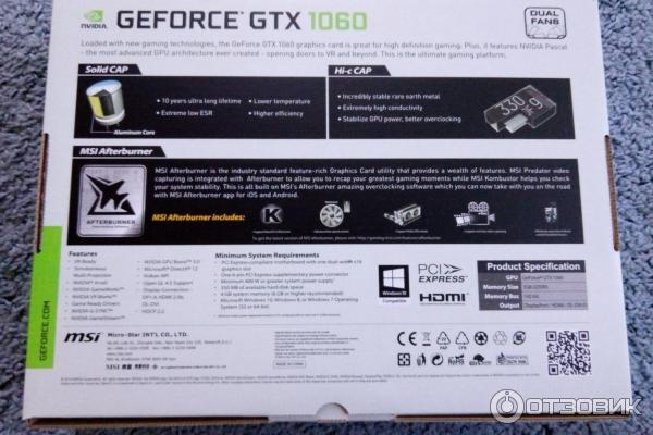 Видеокарта MSI GeForce GTX 1060 OC фото