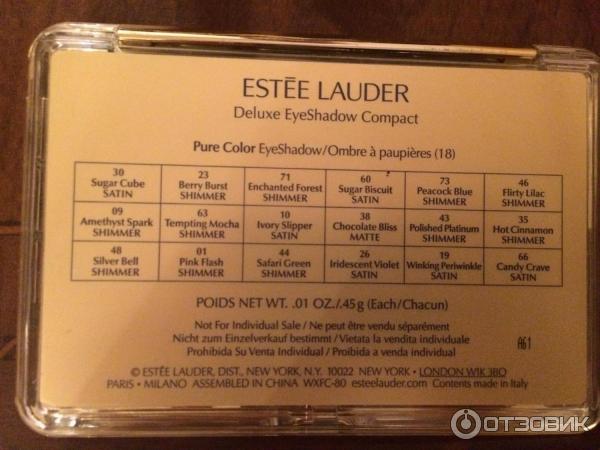 состав палетки Deluxe Estee Lauder