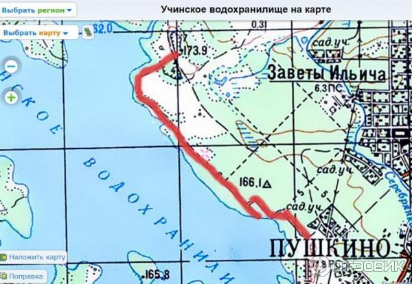 Карта глубин учинского водохранилища