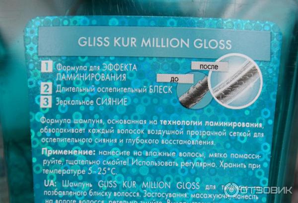 Шампунь Gliss Kur Million Gloss Ослепительное сияние и глубокое восстановление фото