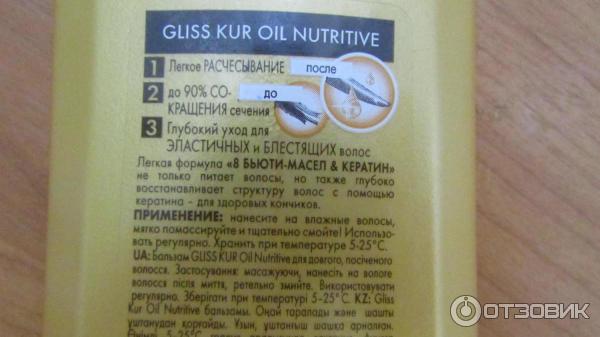 Бальзам для длинных секущихся волос Schwarzkopf Gliss Kur Oil Nutritive