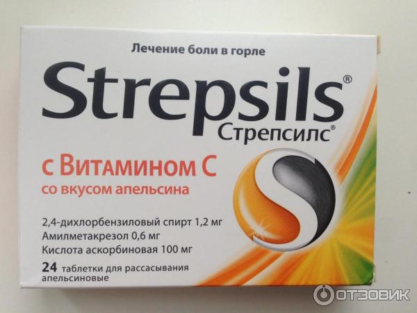 Таблетки для рассасывания Strepsills с Витамином С со вкусом апельсина фото