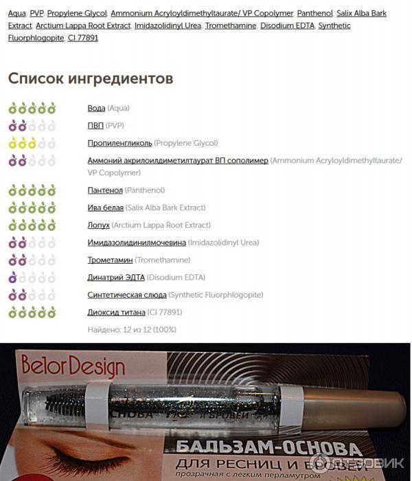 Бальзам-основа для ресниц и бровей Belor Design состав