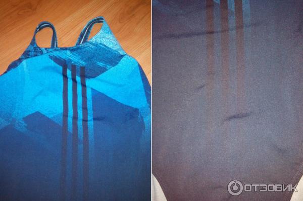 Слитный женский купальник Adidas Infinitex Graphic - дизайн - расцветка деграде и фирменная полоска - вид спереди