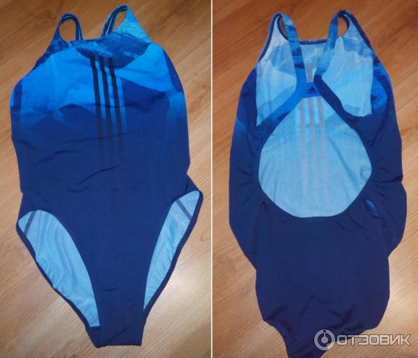 Слитный женский купальник Adidas Infinitex Graphic - дизайн - вид спереди и сзади, фирменные лейблы